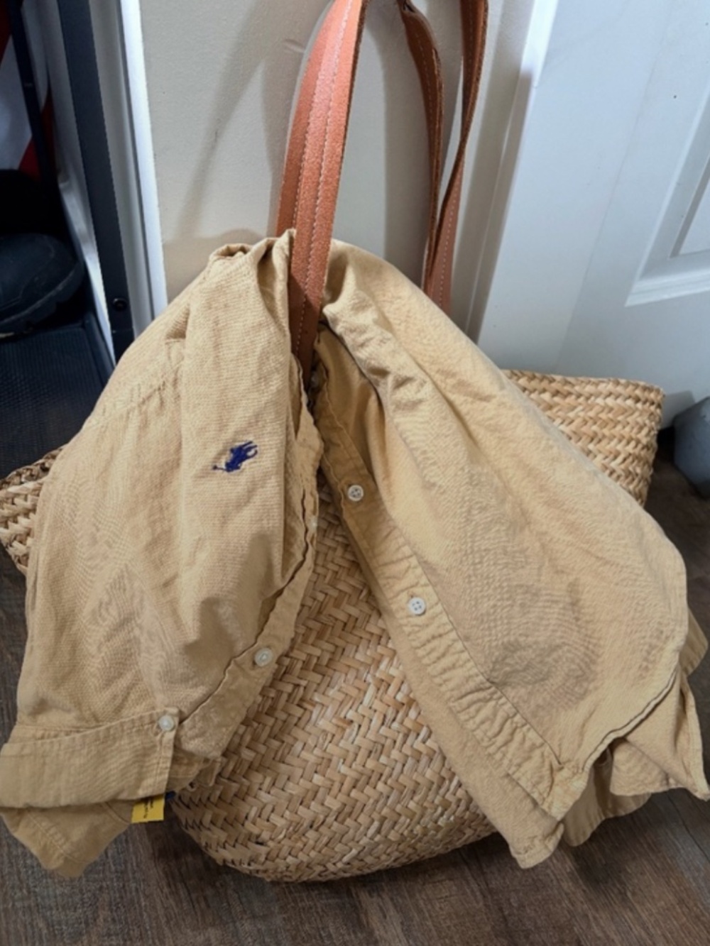 Ralph Lauren Khaki Button Down Navy Blue Pony